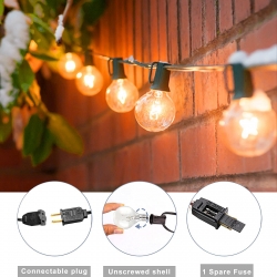 Outdoor String Lights 25 Feet G40 Globe Patio Lights with 27 Edison Glass Bulbs(2 Spare), Waterproof Connectable Hanging Light for Backyard Porch Balcony Party Decor, E12 Socket Base,Black