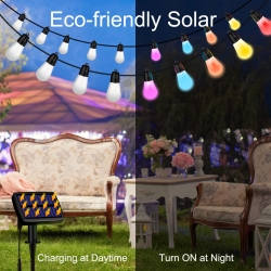 Outdoor String Lights, RGB Solar Patio Lights, Multi-Color Smart LED Bulb, WiFi APP Control & Remote Control, IP65 Waterproof & Shatterproof, 40 Scene Modes, Dimmable for Garden, Patio, Party