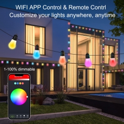 Outdoor String Lights, RGB Solar Patio Lights, Multi-Color Smart LED Bulb, WiFi APP Control & Remote Control, IP65 Waterproof & Shatterproof, 40 Scene Modes, Dimmable for Garden, Patio, Party